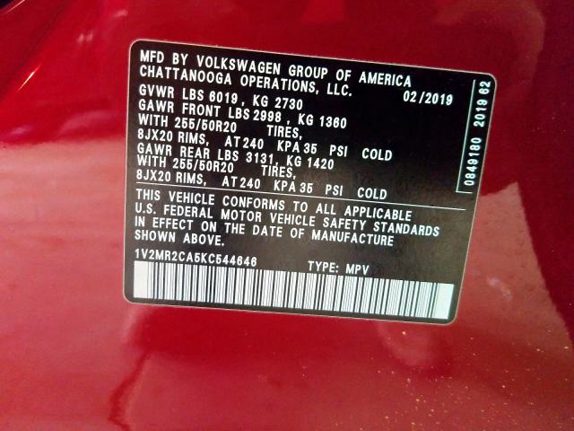 1V2MR2CA5KC544646 - 2019 VOLKSWAGEN ATLAS SEL  foto 10