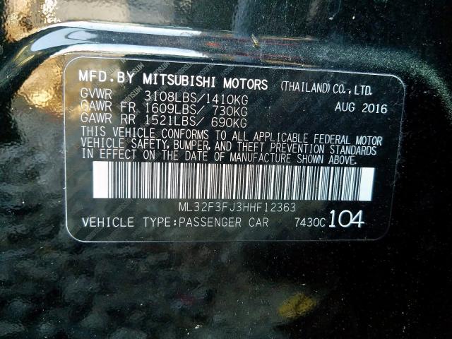 ML32F3FJ3HHF12363 - 2017 MITSUBISHI MIRAGE G4 ES  ფოტო 10