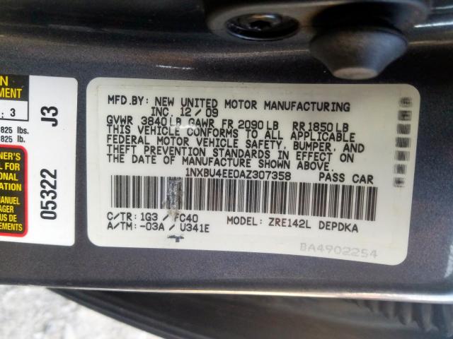 1NXBU4EE0AZ307358 - 2010 TOYOTA COROLLA BASE  照片 10