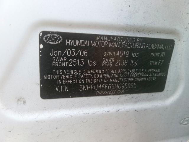 5NPEU46F66H095995 - 2006 HYUNDAI SONATA GLS  photo 10