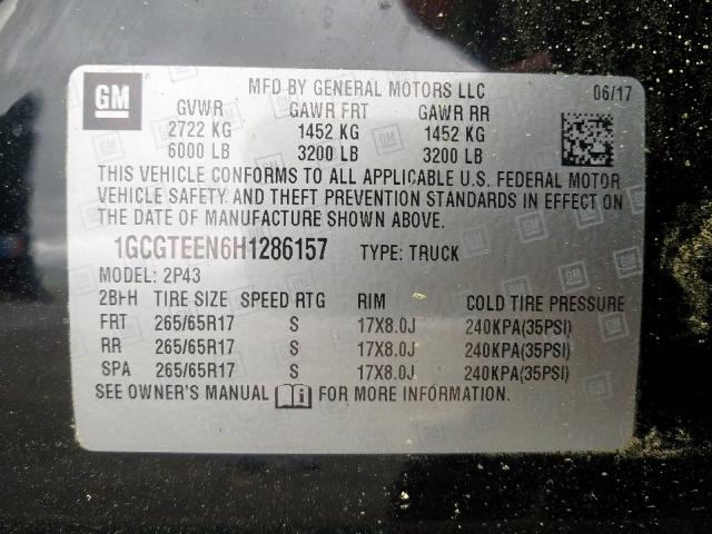 1GCGTEEN6H1286157 - 2017 CHEVROLET COLORADO ZR2  photo 10