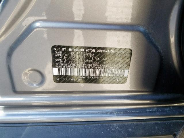 JA4AD3A30KZ031664 - 2019 MITSUBISHI OUTLANDER SE  ფოტო 10