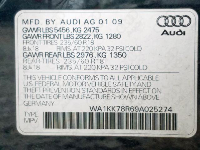 WA1KK78R69A025274 - 2009 AUDI Q5 3.2  photo 10