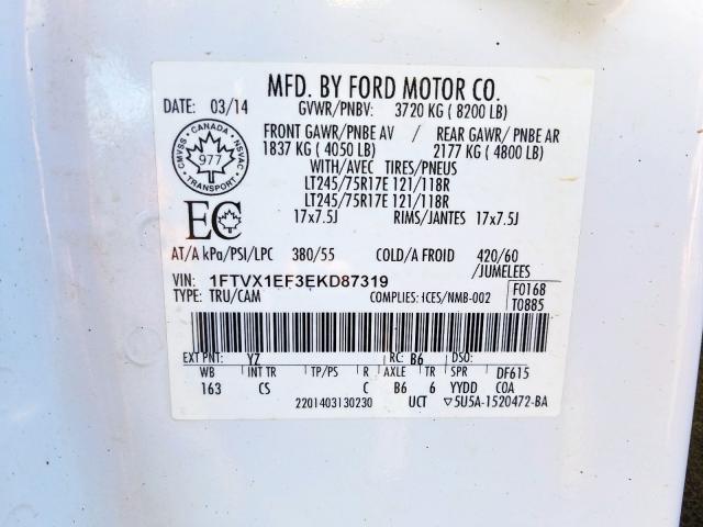 1FTVX1EF3EKD87319 - 2014 FORD F150 SUPER CAB  photo 10