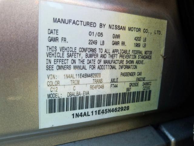 1N4AL11E45N462928 - 2005 NISSAN ALTIMA S  photo 10