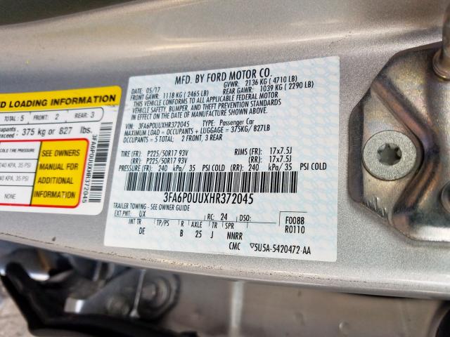 3FA6P0UUXHR372045 - 2017 FORD FUSION S HYBRID  photo 10