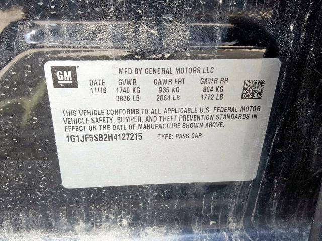 1G1JF5SB2H4127215 - 2017 CHEVROLET SONIC PREMIER  photo 10