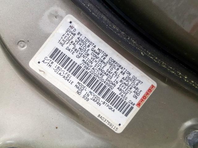 JT8BF22G9V0049992 - 1997 LEXUS ES 300  photo 10