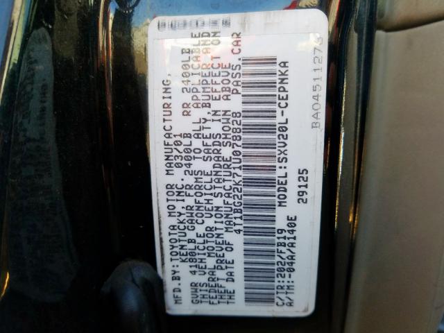 4T1BG22K71U078828 - 2001 TOYOTA CAMRY CE  photo 10