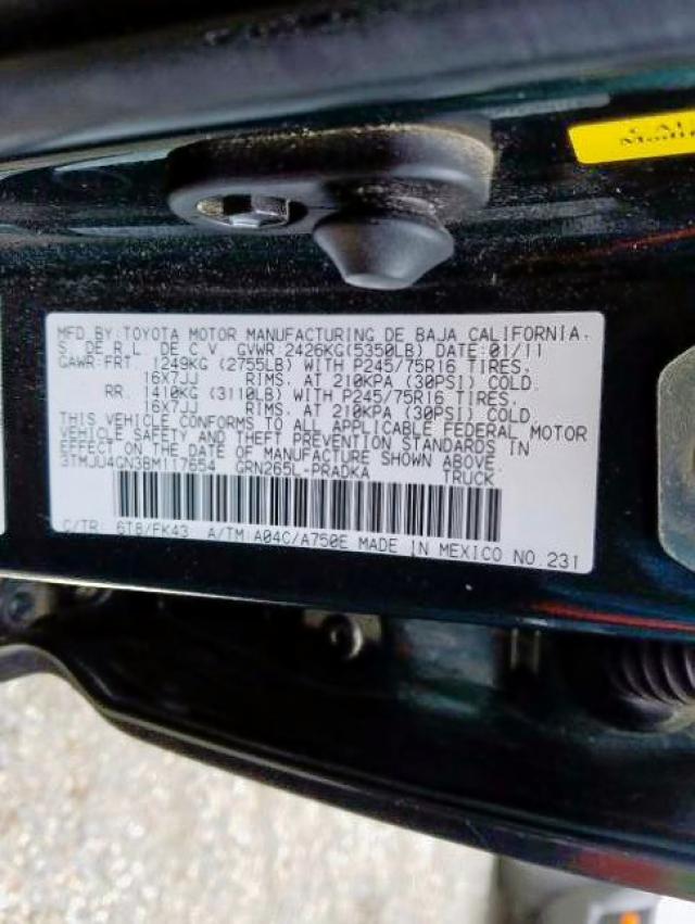 3TMJU4GN3BM117654 - 2011 TOYOTA TACOMA DOUBLE CAB PRERUNNER  photo 10