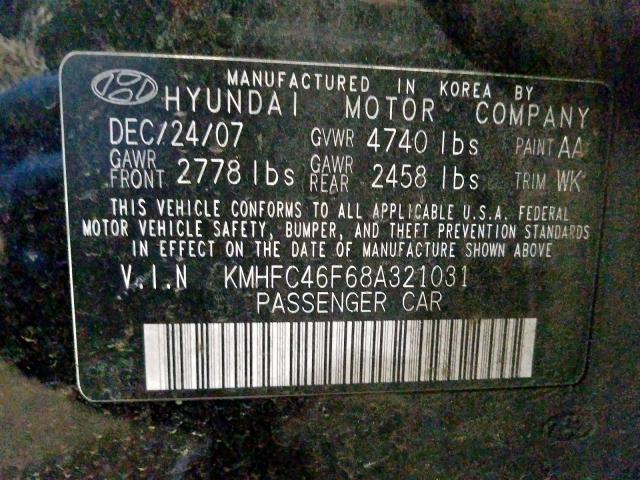 KMHFC46F68A321031 - 2008 HYUNDAI AZERA SE  photo 10