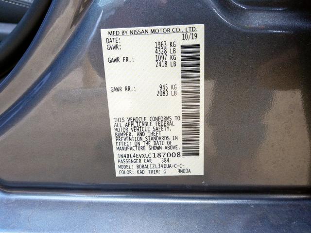 1N4BL4EVXLC187008 - 2020 NISSAN ALTIMA SL  photo 10