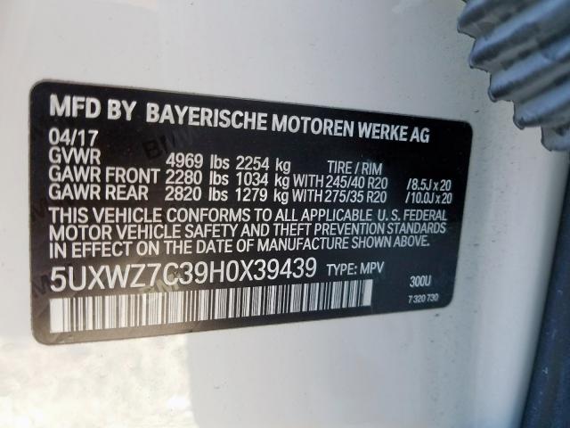 5UXWZ7C39H0X39439 - 2017 BMW X3 SDRIVE28I  photo 10