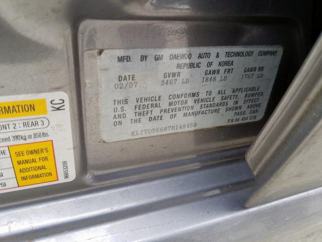 KL1TD56687B148459 - 2007 CHEVROLET AVEO BASE  фото 10