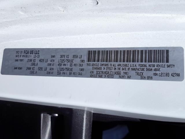 3C6TRVAG0LE114966 - 2020 RAM PROMASTER 1500 1500 STANDARD  photo 10