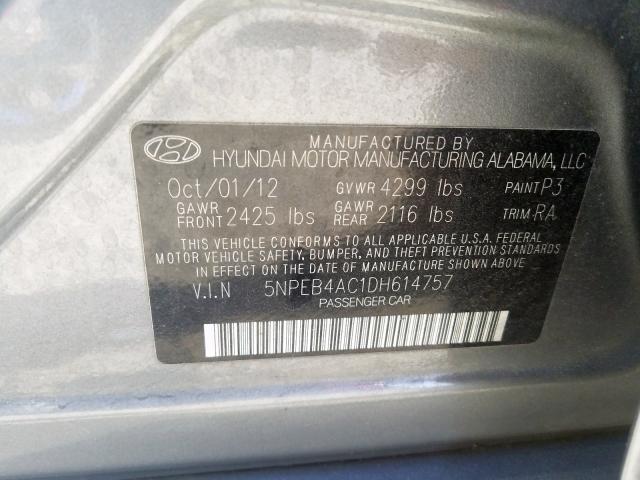 5NPEB4AC1DH614757 - 2013 HYUNDAI SONATA GLS  photo 10