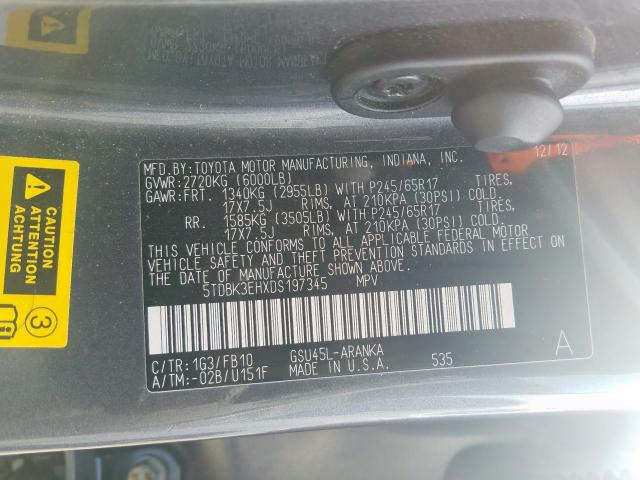 5TDBK3EHXDS197345 - 2013 TOYOTA HIGHLANDER BASE  фото 10