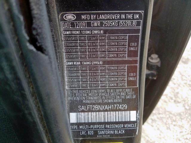 SALFT2BNXAH177429 - 2010 LAND ROVER LR2 HSE TECHNOLOGY  photo 10
