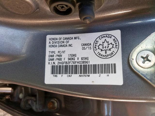 2HGFB2F7XFH038961 - 2015 HONDA CIVIC SE  photo 10