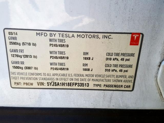 5YJSA1H18EFP33513 - 2014 TESLA MODEL S  լուսանկար 10