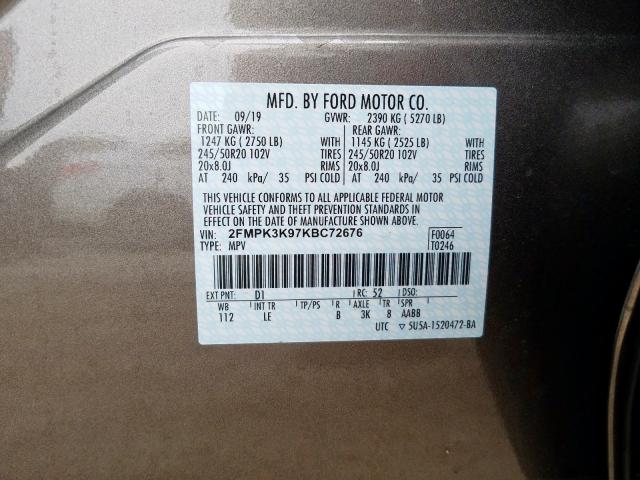 2FMPK3K97KBC72676 - 2019 FORD EDGE TITANIUM  photo 10