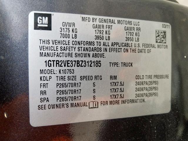 1GTR2VE37BZ312185 - 2011 GMC SIERRA K1500 SLE  photo 10