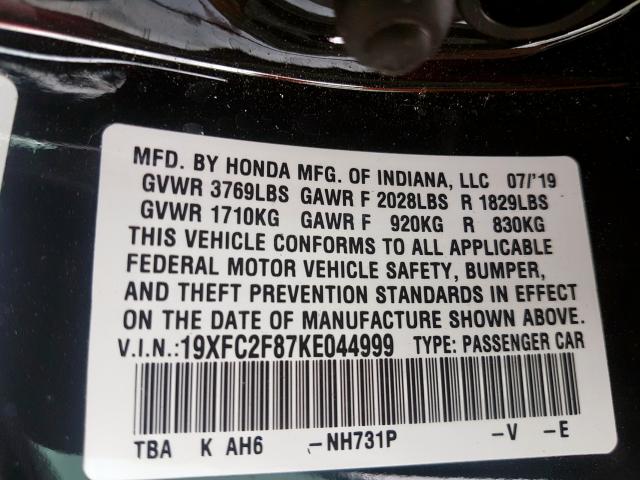 19XFC2F87KE044999 - 2019 HONDA CIVIC SPORT  照片 10