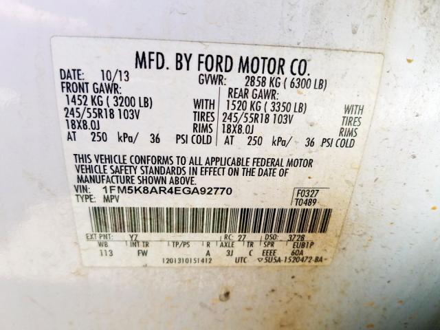 1FM5K8AR4EGA92770 - 2014 FORD EXPLORER POLICE INTERCEPTOR  photo 10