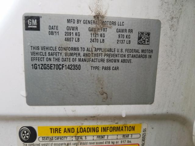 1G1ZG5E70CF142350 - 2012 CHEVROLET MALIBU LTZ  ფოტო 10