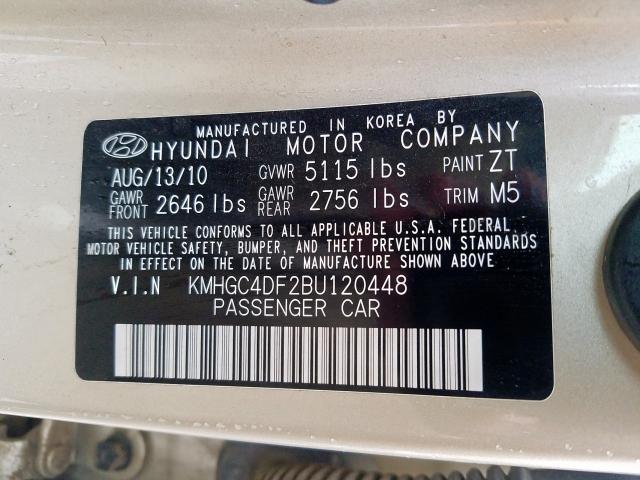 KMHGC4DF2BU120448 - 2011 HYUNDAI GENESIS 4.6L  photo 10