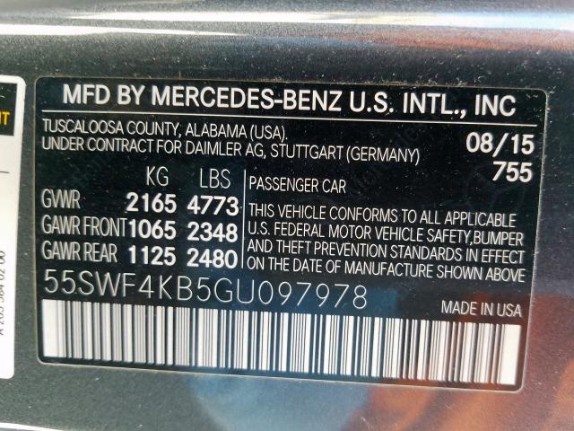 55SWF4KB5GU097978 - 2016 MERCEDES-BENZ C 300 4MATIC  photo 10