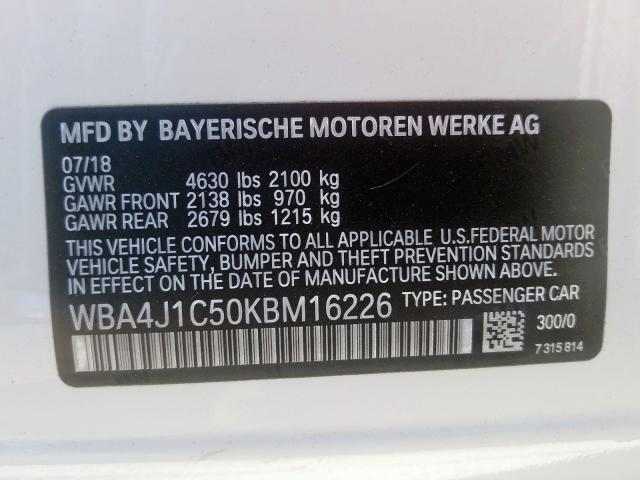 WBA4J1C50KBM16226 - 2019 BMW 430I GRAN COUPE  photo 10