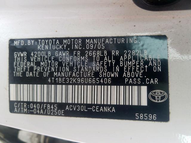 4T1BE32K96U665406 - 2006 TOYOTA CAMRY LE  photo 10