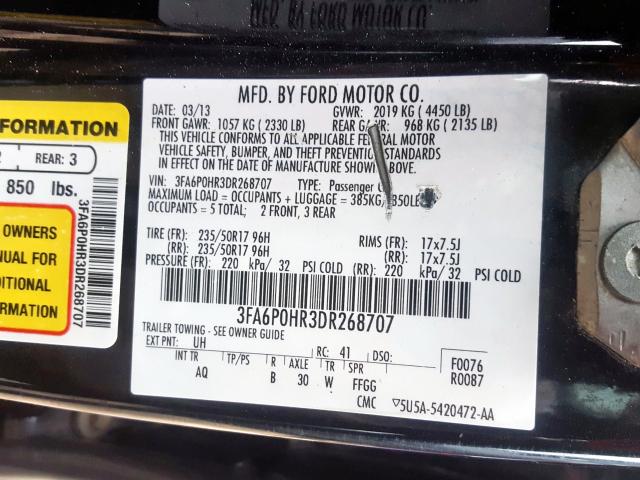 3FA6P0HR3DR268707 - 2013 FORD FUSION SE  photo 10