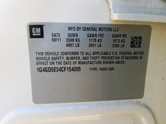 1G4GD5E34CF154095 - 2012 BUICK LACROSSE PREMIUM  photo 10