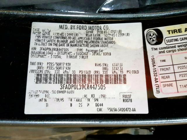 3FADP0L39CR447505 - 2012 FORD FUSION HYBRID  photo 10