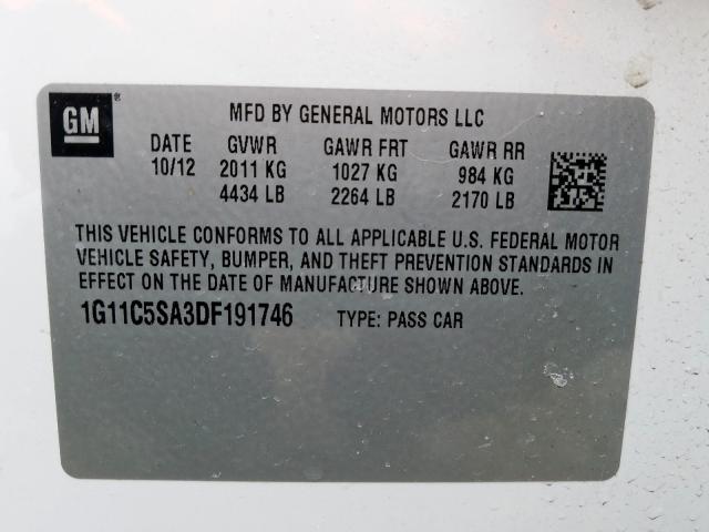 1G11C5SA3DF191746 - 2013 CHEVROLET MALIBU 1LT  照片 10