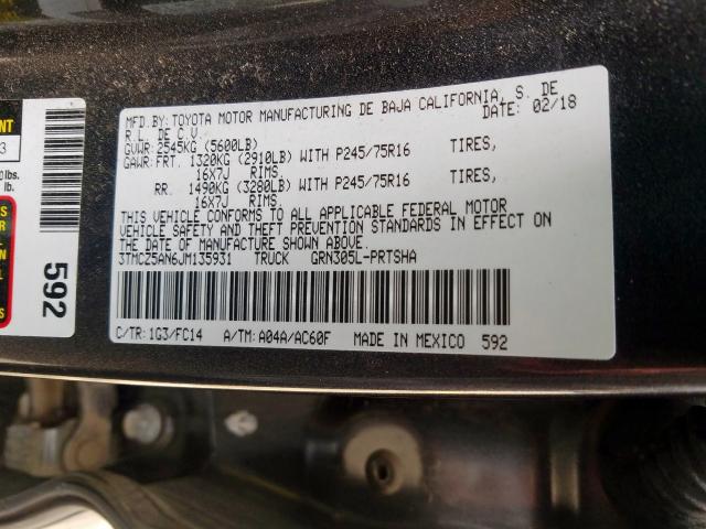 3TMCZ5AN6JM135931 - 2018 TOYOTA TACOMA DOUBLE CAB  照片 10