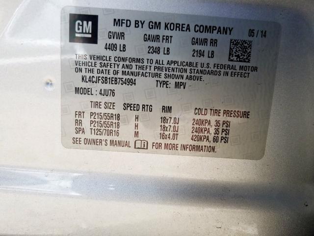 KL4CJFSB1EB754994 - 2014 BUICK ENCORE CONVENIENCE  photo 10