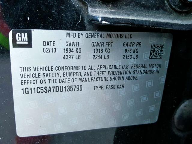 1G11C5SA7DU135790 - 2013 CHEVROLET MALIBU 1LT  照片 10