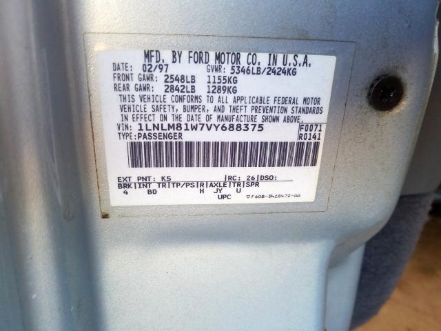 1LNLM81W7VY688375 - 1997 LINCOLN TOWN CAR EXECUTIVE  photo 10