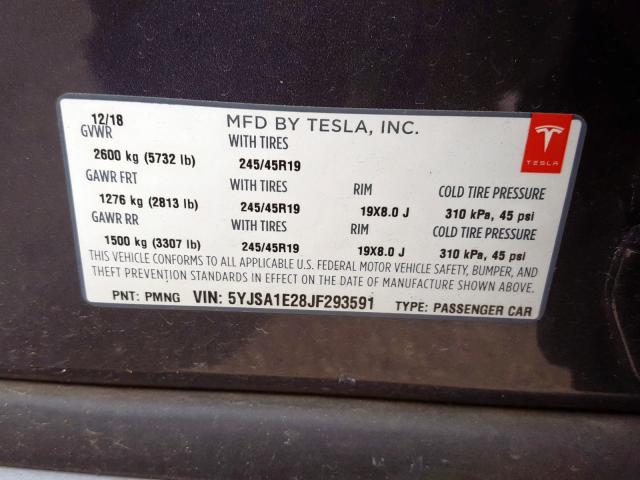 5YJSA1E28JF293591 - 2018 TESLA MODEL S  foto 10