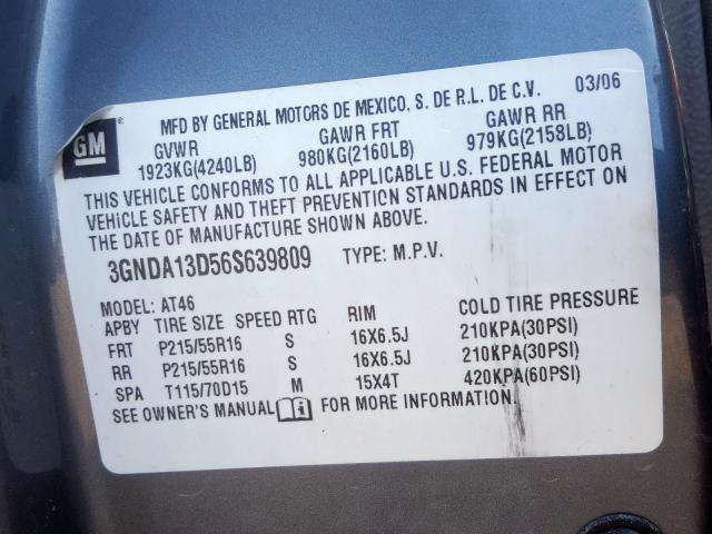 3GNDA13D56S639809 - 2006 CHEVROLET HHR LS  照片 10