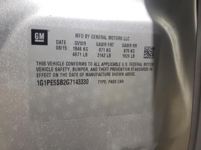 1G1PE5SB2G7143330 - 2016 CHEVROLET CRUZE LIMI LT SILVER photo 10