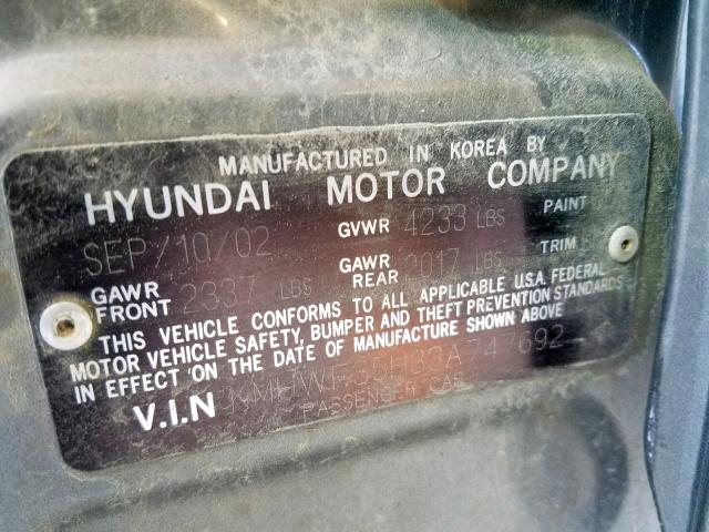 KMHWF35H33A747692 - 2003 HYUNDAI SONATA GLS  photo 10