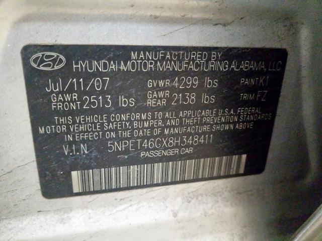 5NPET46CX8H348411 - 2008 HYUNDAI SONATA GLS  photo 10