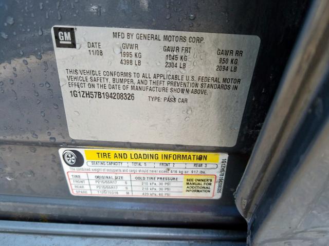 1G1ZH57B194208326 - 2009 CHEVROLET MALIBU 1LT  照片 10