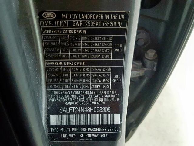 SALFT24N48H068309 - 2008 LAND ROVER LR2 HSE TECHNOLOGY  photo 10