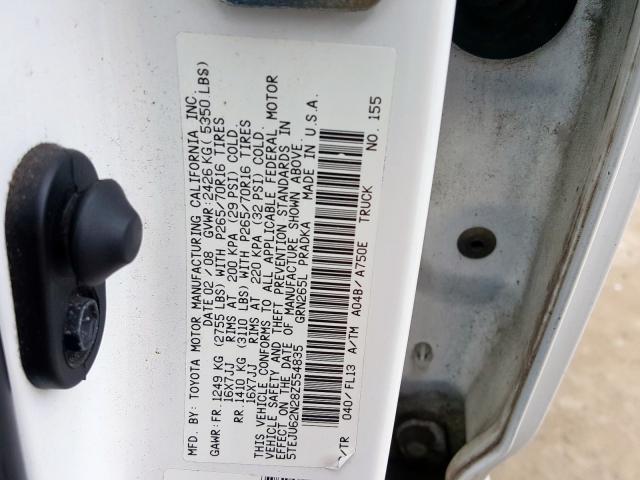 5TEJU62N28Z554835 - 2008 TOYOTA TACOMA DOUBLE CAB PRERUNNER  photo 10