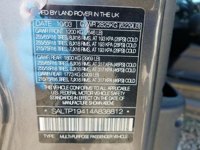 SALTP19414A838812 - 2004 LAND ROVER DISCOVERY II HSE  photo 10